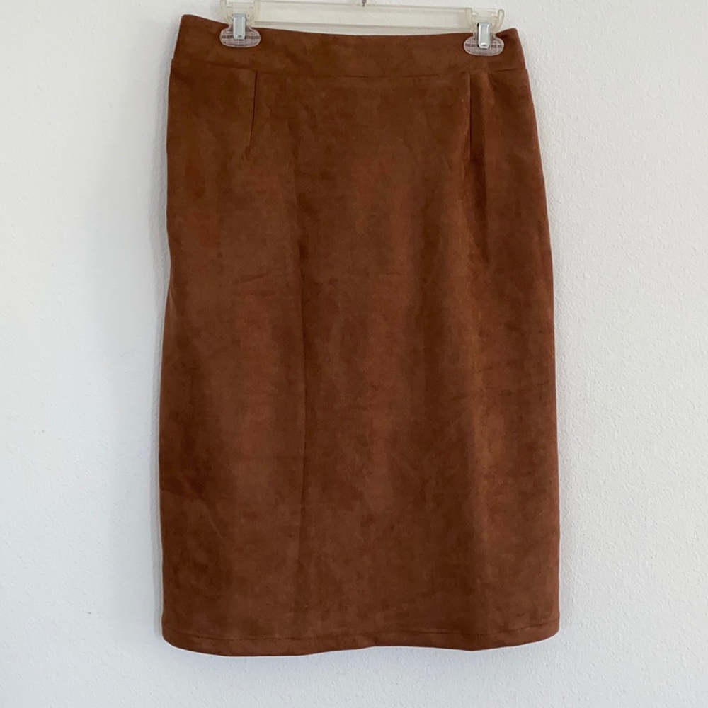 Solitaire Brown Faux Suede Pencil Skirt L